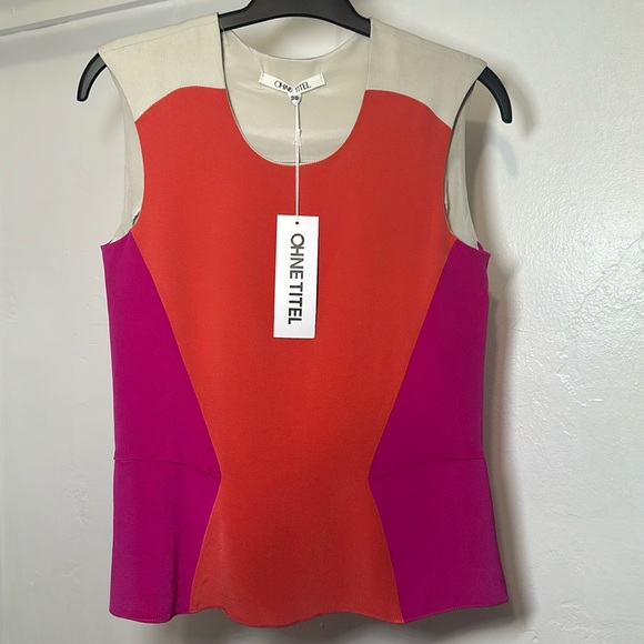 Ohne Titel Tops - NWT Ohne Titel Chalk / Coral / Fuschia Silk Sleeveless Top Size EU-38